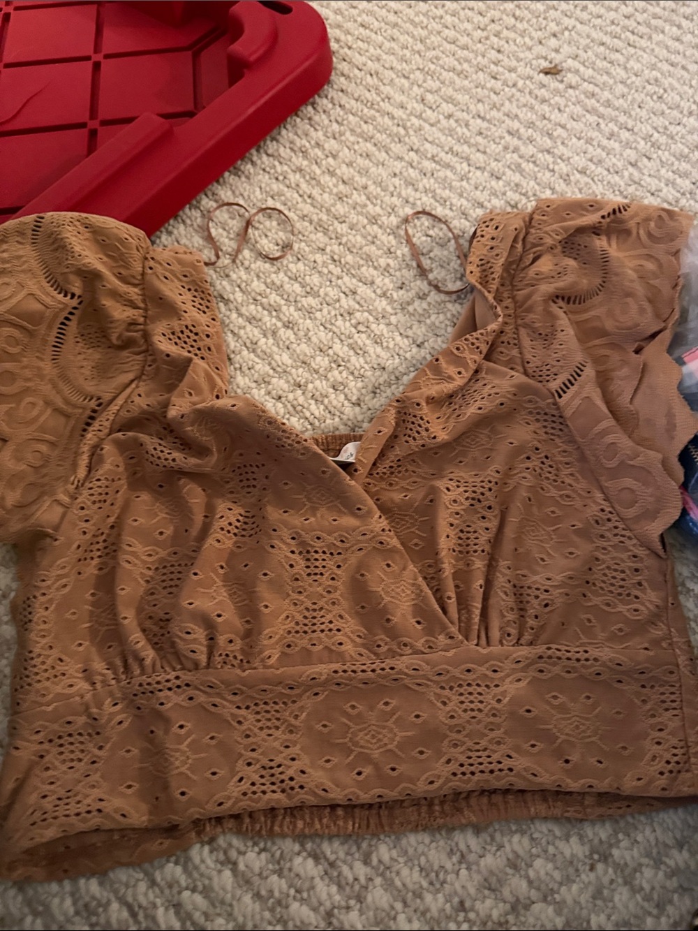 URBAN Romantics Brown Eyelet V-Neck Cropped Top